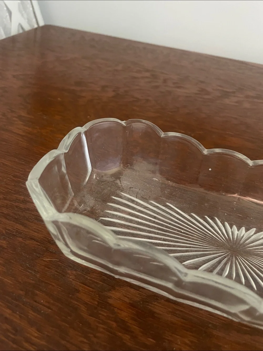 Vintage starburst pattern dish with scallop edges